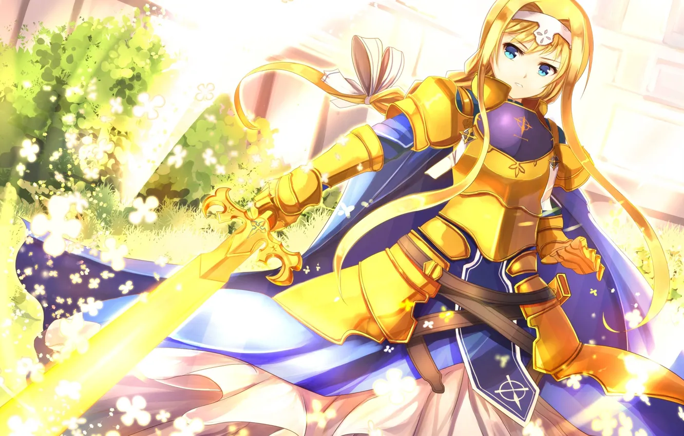 Photo wallpaper Flowers, Girl, Armor, Sword, Underworld, Art, Sword Art Online, SAO