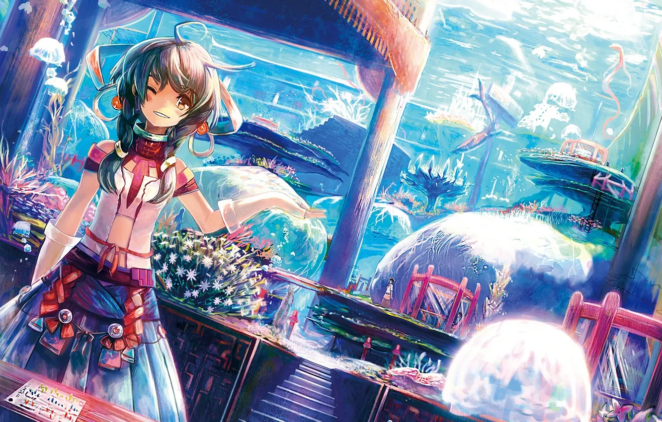 Photo wallpaper girl, flowers, the city, animal, people, anime, art, wink