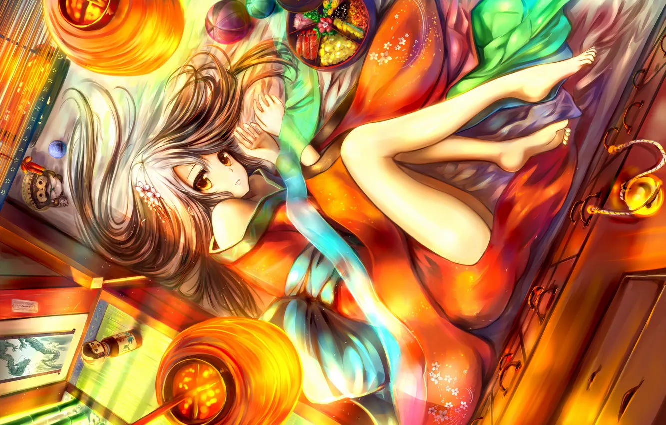 Photo wallpaper look, girl, pose, room, lights, sweets, lies, art