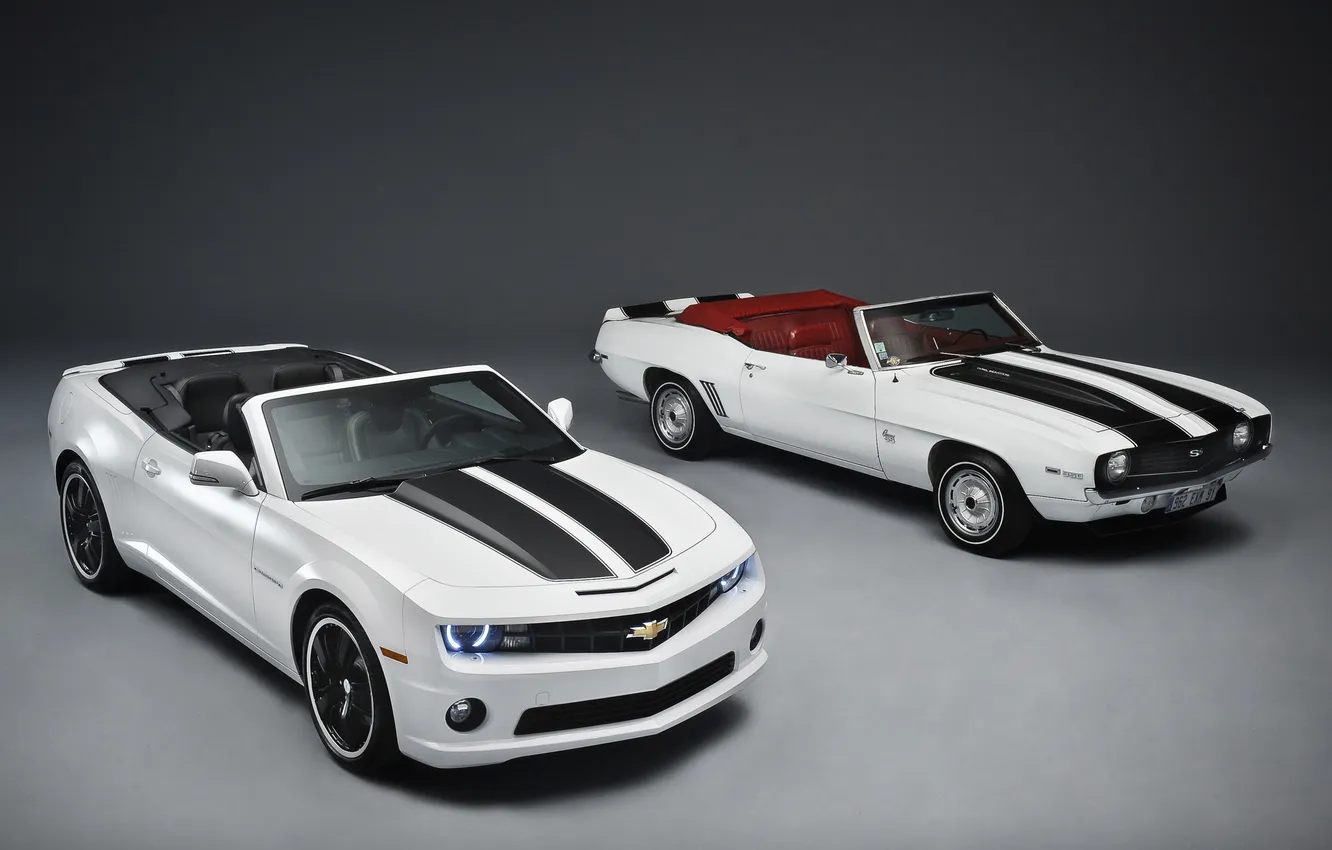 Photo wallpaper Chevrolet, Camaro, white, convertible, Chevrolet, Camaro, black sport stripes