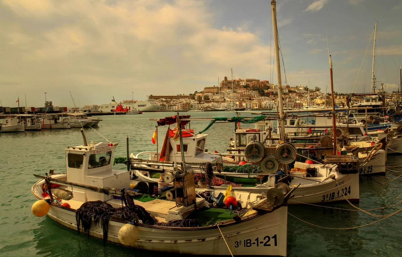 Photo wallpaper port, Spain, harbour, Spain, Ibiza, Balearic Islands, boats, Ibiza