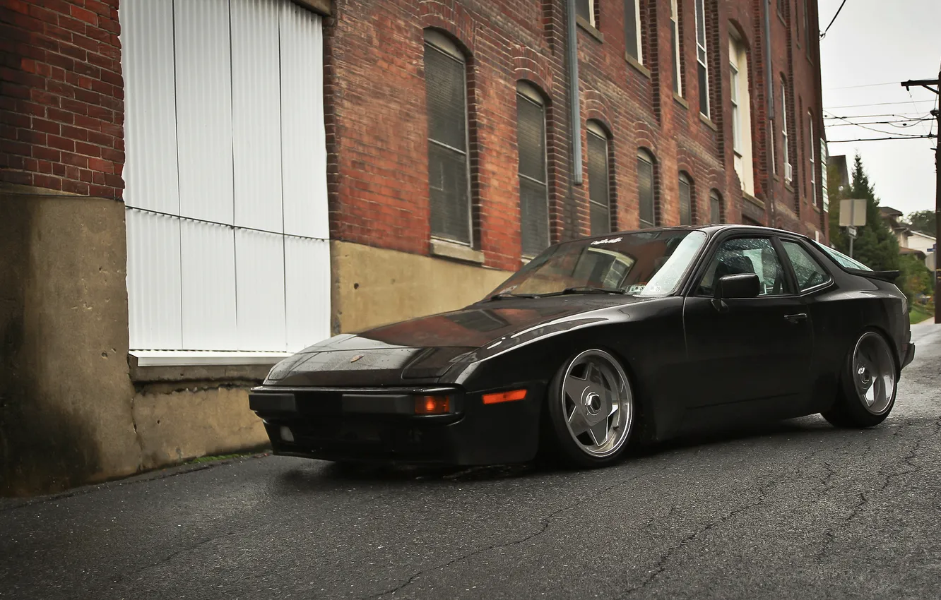 Photo wallpaper street, black, Porsche, Porsche, black, stance, 944