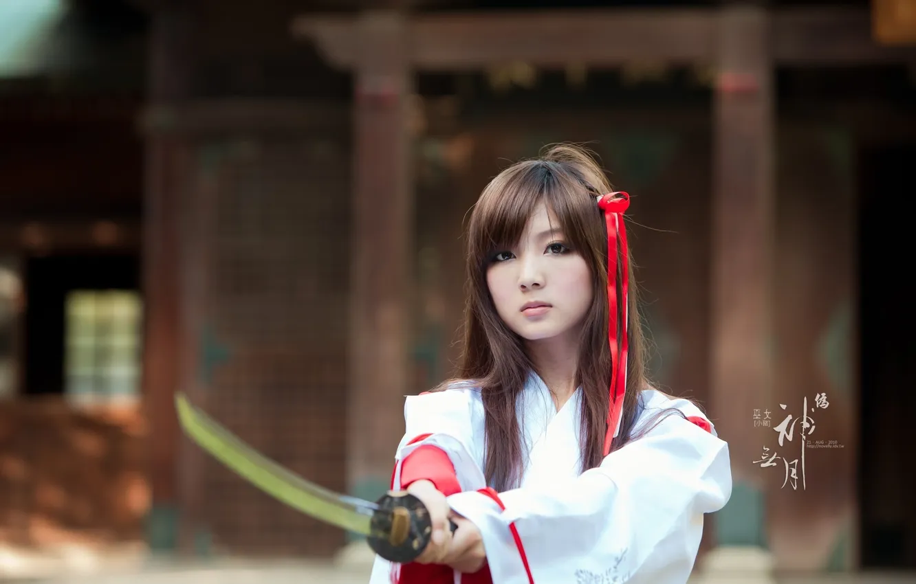 Photo wallpaper girl, Japanese, sword