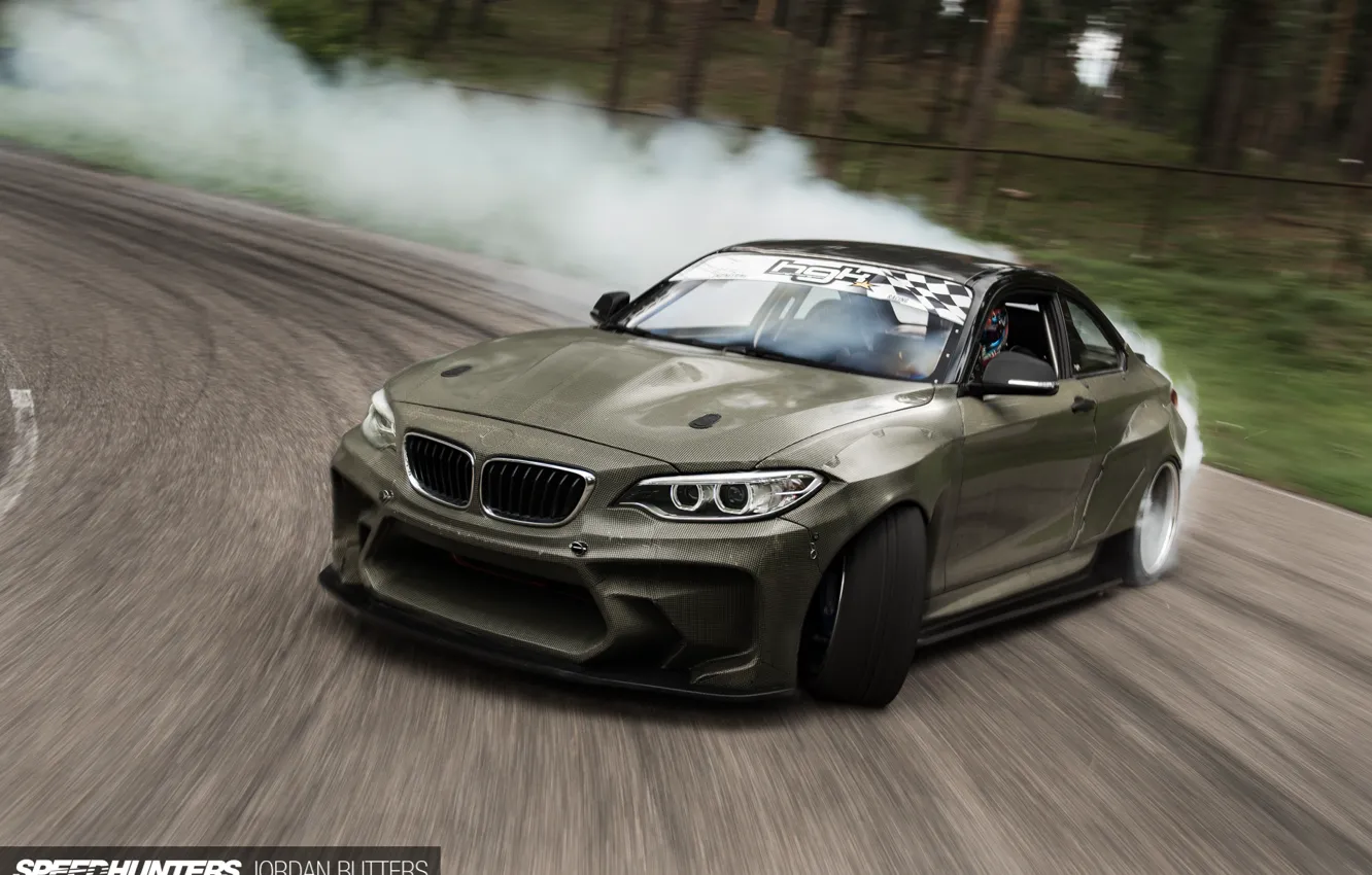 Photo wallpaper car, smoke, track, BMW, skid, Drift, speedhunters, Latvia