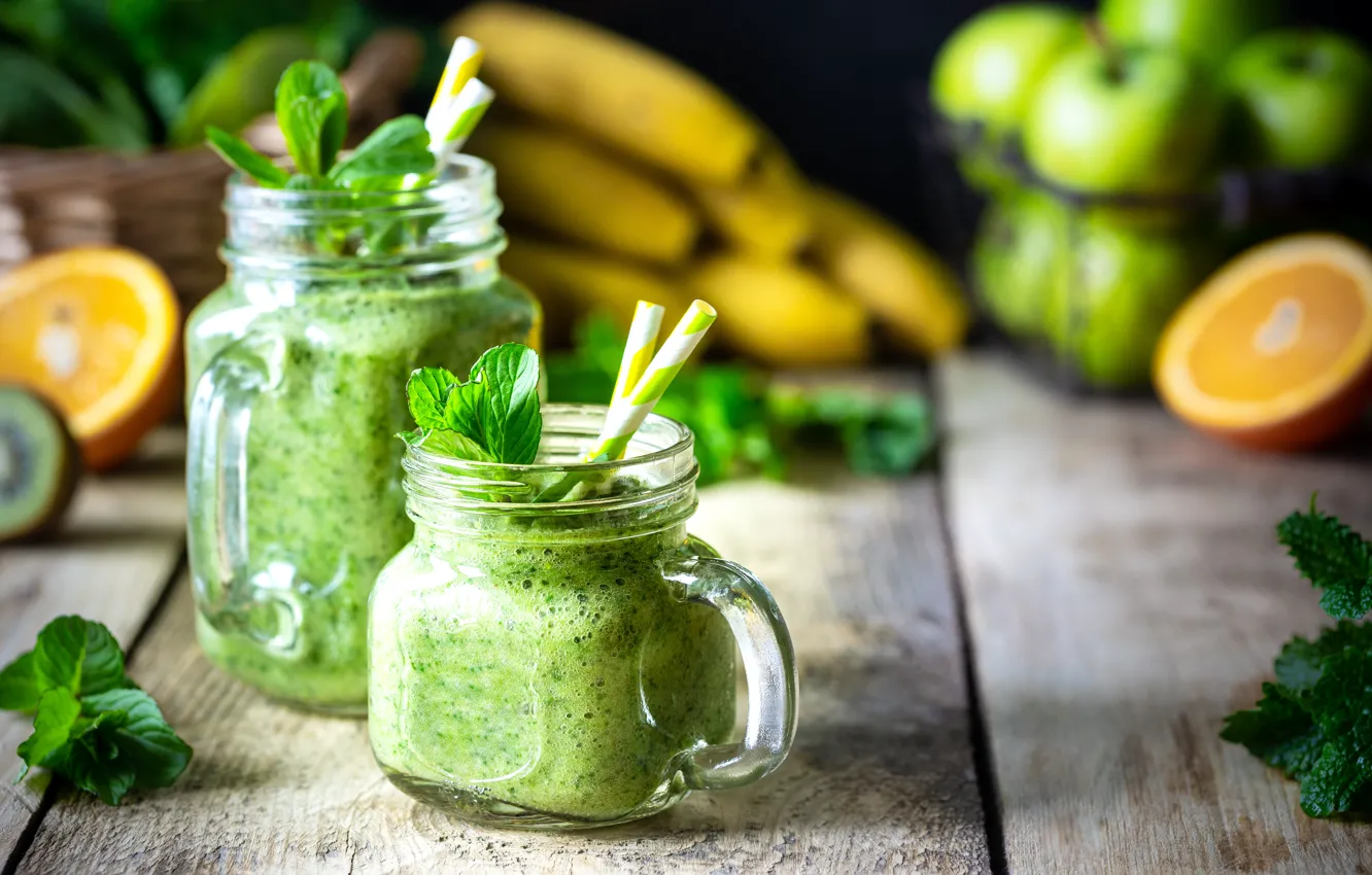 Photo wallpaper greens, Board, food, Bank, smoothies