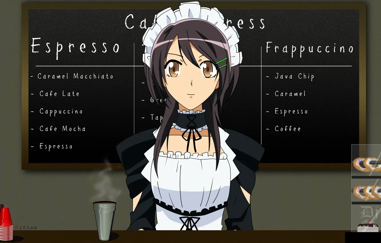 Photo wallpaper cafe, Board, uniform, menu, the maid, cakes, Ayuzawa Misaki, cups