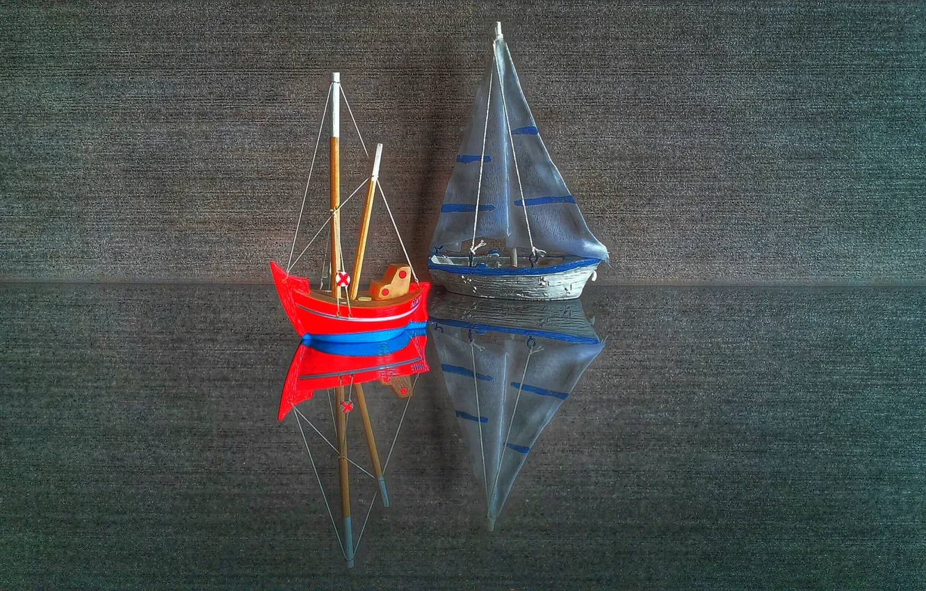 Photo wallpaper reflection, model, sail, boat, canvas