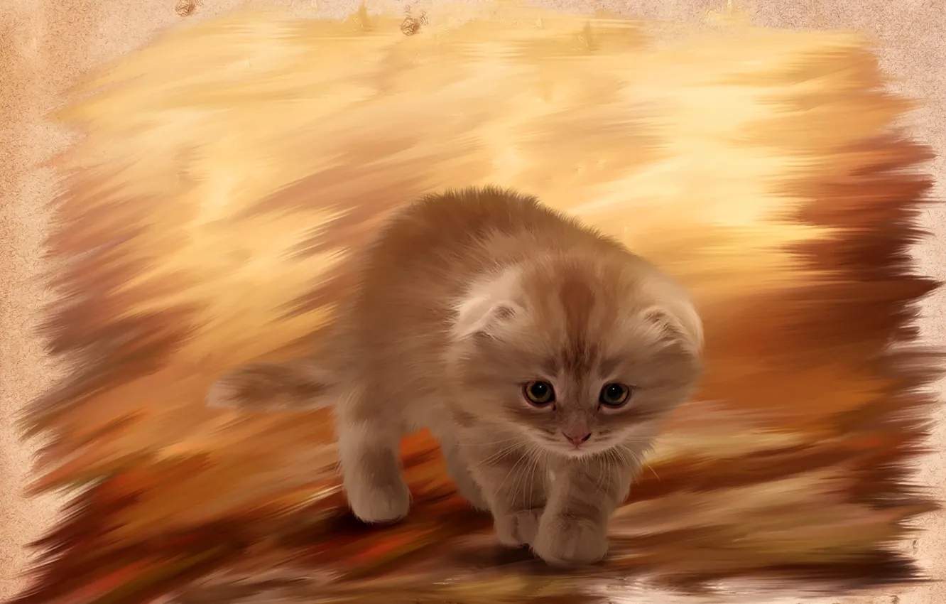 Photo wallpaper fluffy, kitty, painting, cat