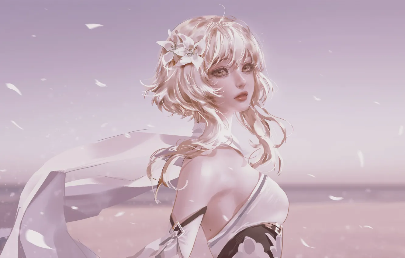 Photo wallpaper the sky, girl, Lily, Genshin Impact, Light, NIXEU
