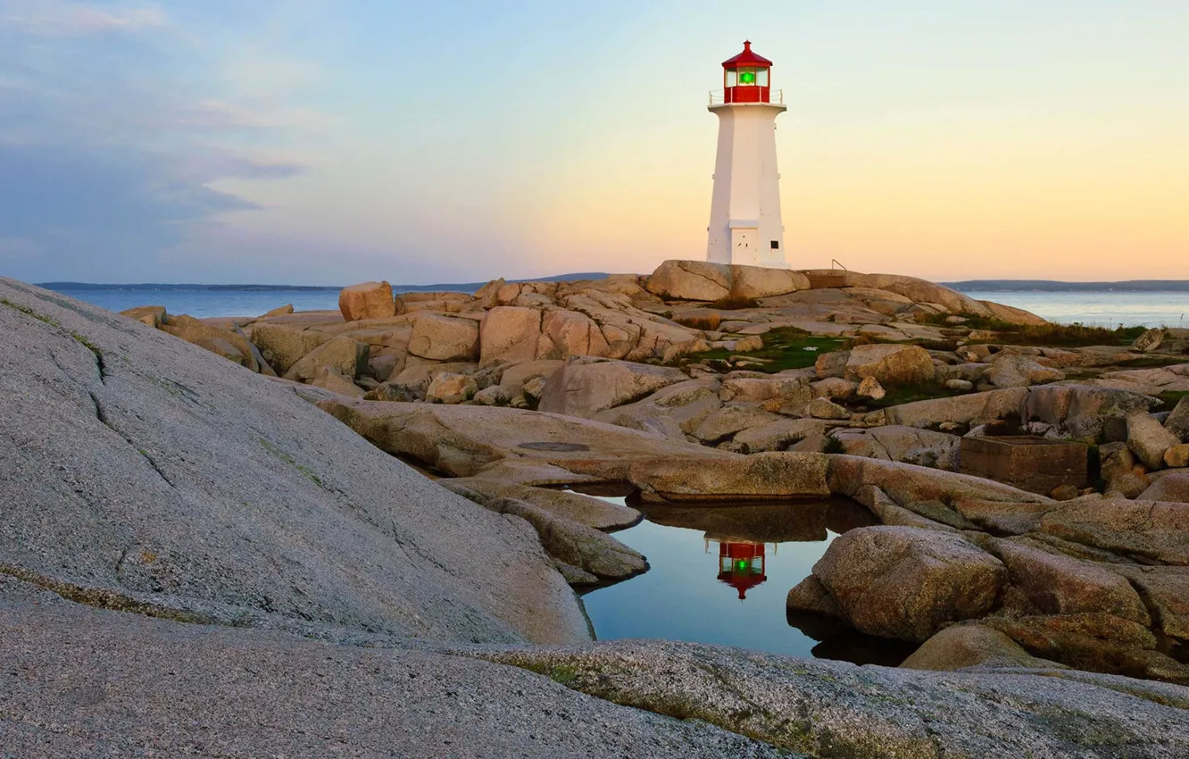 Photo wallpaper stones, lighthouse, Canada, Peggys Cove