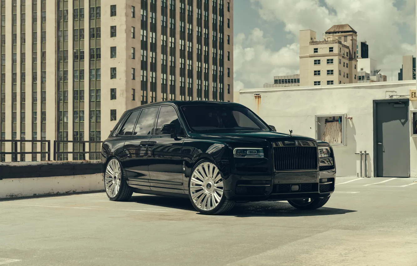 Photo wallpaper Rolls Royce, black, Front, Side, Cullinan, Rolls Royce Cullinan