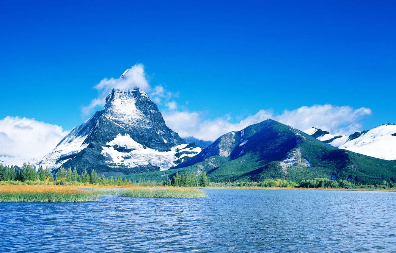 Photo wallpaper clouds, mountains, blue, lake, 157