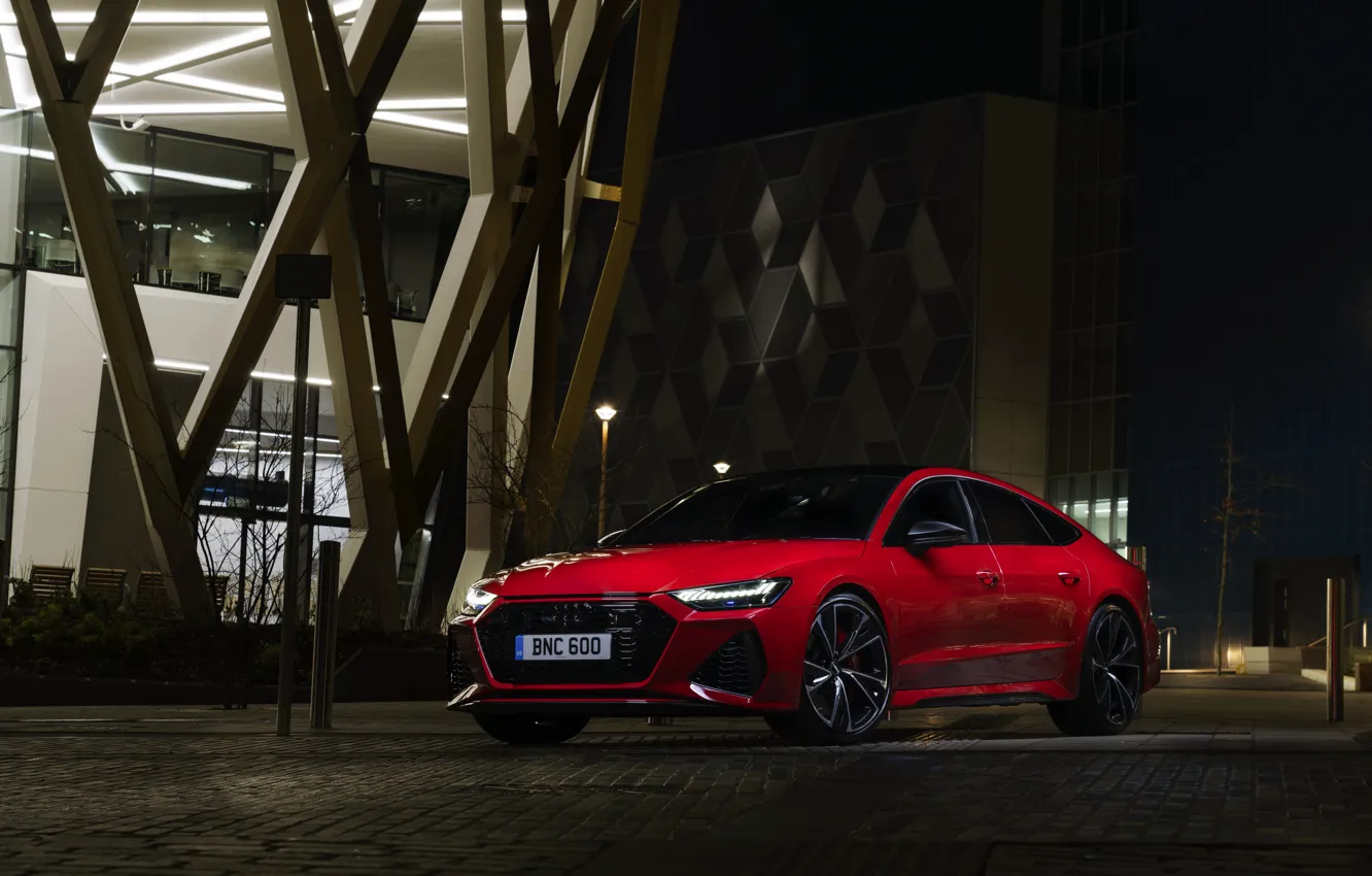 Photo wallpaper Audi, the building, the evening, RS 7, 2020, UK version, RS7 Sportback