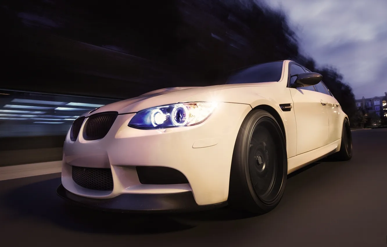 Photo wallpaper road, white, bmw, BMW, speed, the evening, white, road
