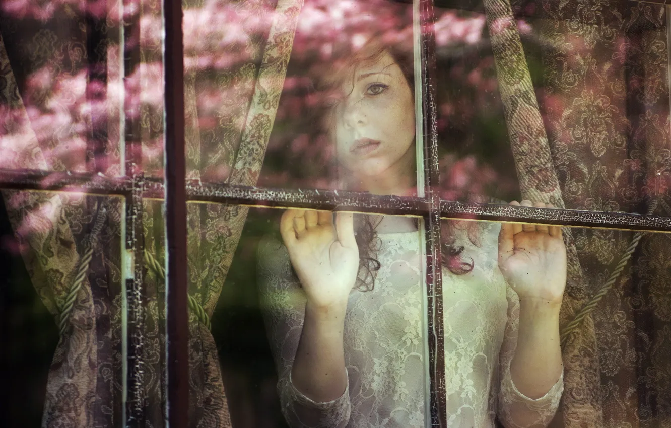 Photo wallpaper girl, mood, window