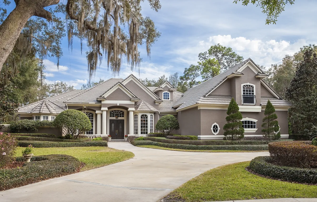 Photo wallpaper trees, home, mansion