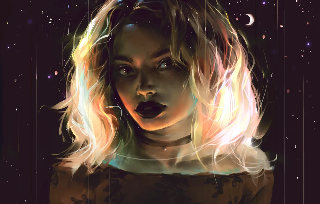 Photo wallpaper girl, stars, a month, by Vetyr