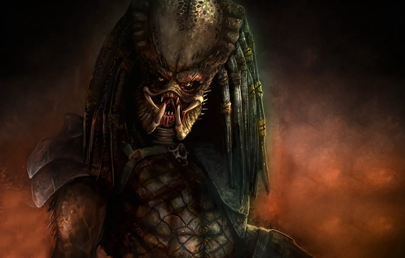 Photo wallpaper face, the dark background, predator, alien, alien, predator