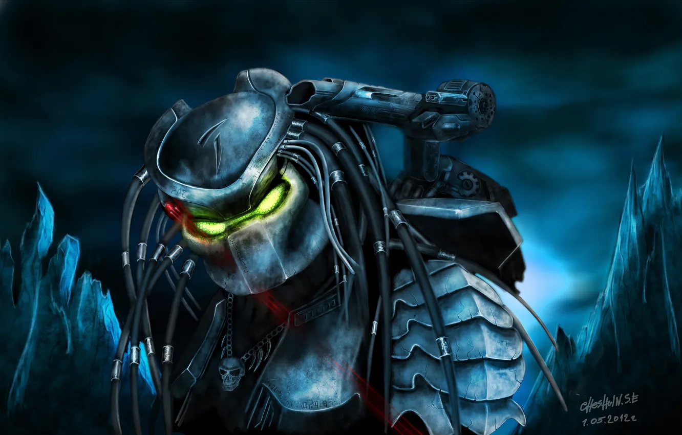 Photo wallpaper look, predator, helmet, gun