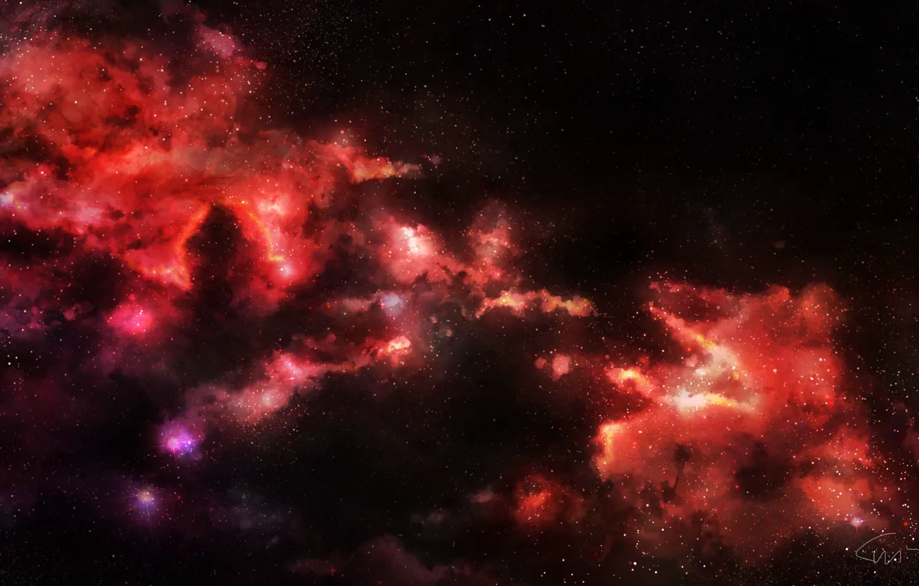 Photo wallpaper space, nebula, red, nebula