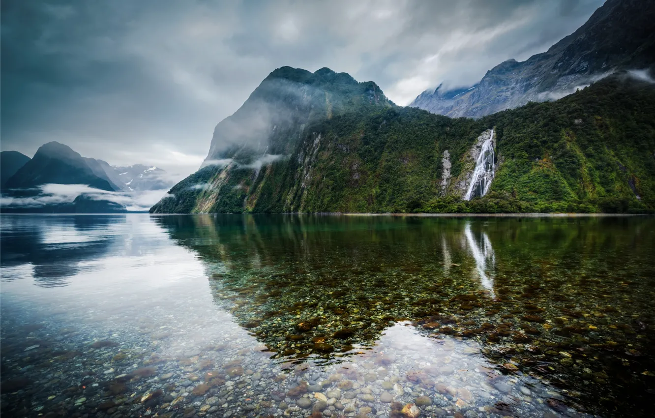 Photo wallpaper mountains, lake, stones, the bottom, New Zealand, New Zealand
