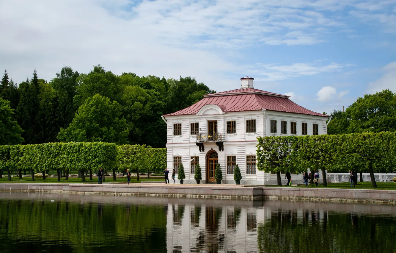 Photo wallpaper landscape, nature, pond, Park, building, Saint Petersburg, house, architecture