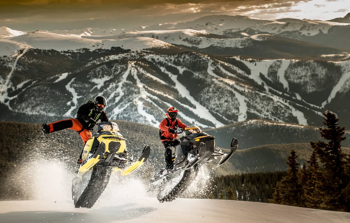 Photo wallpaper jump, snowmobile, snowmobile, brp, Ski Doo