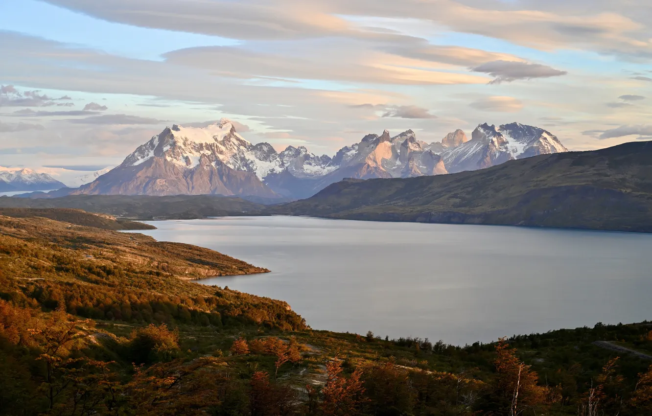 Photo wallpaper clouds, mountains, beauty, horizon, space, Svetlana Povarova Ree, Morning in Patagonia