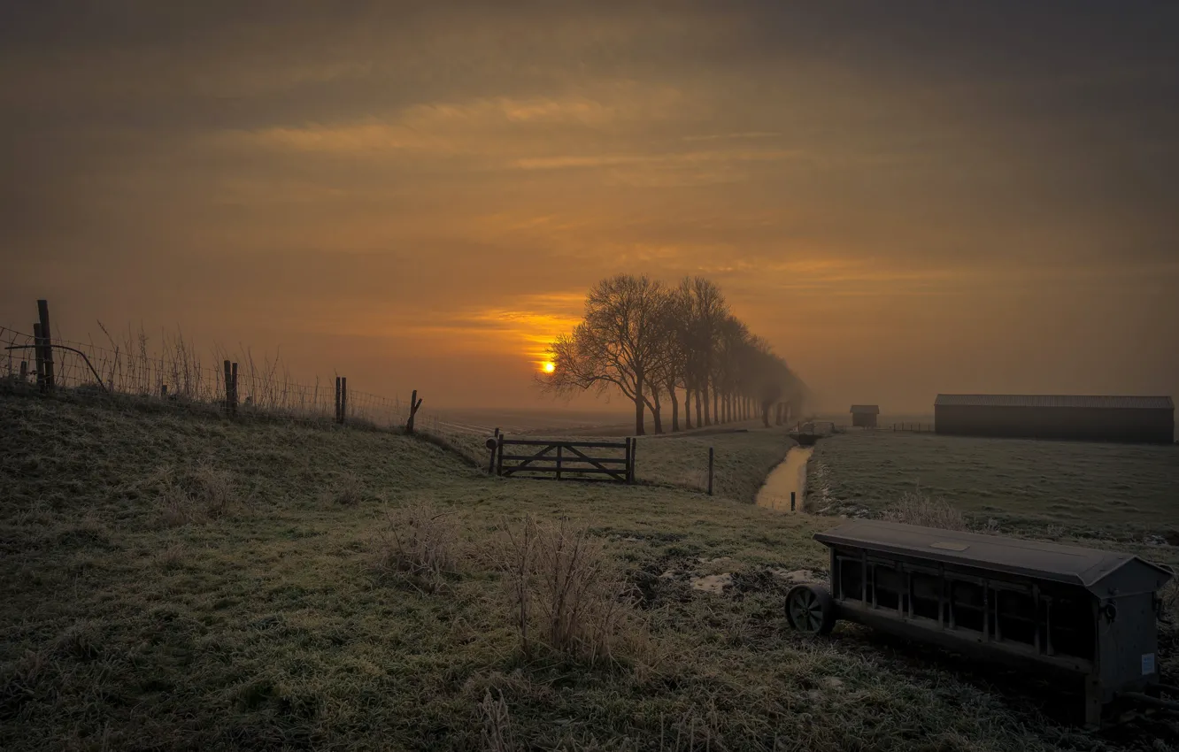 Photo wallpaper clouds, sunset, Netherlands, Zeevang