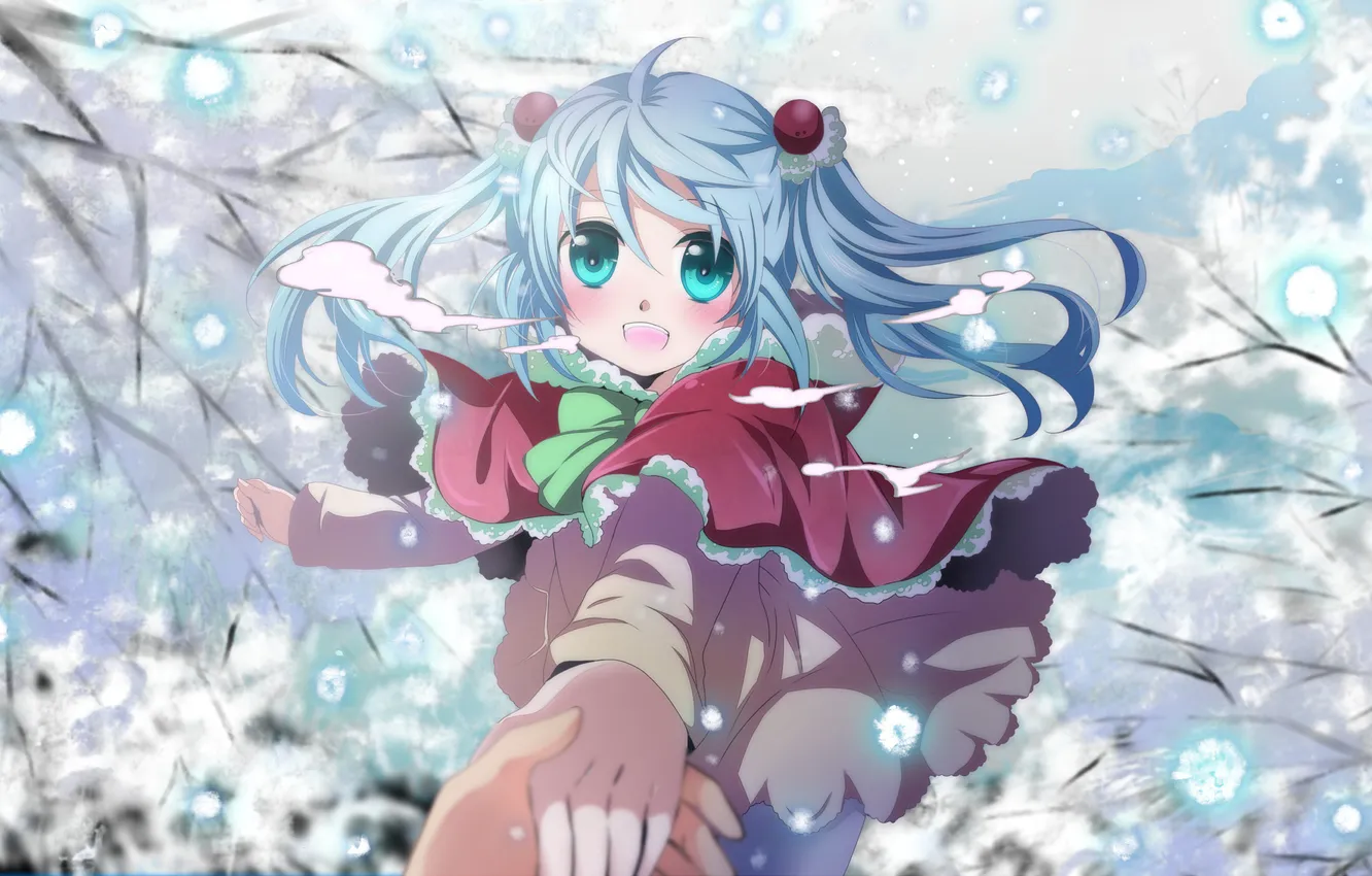Photo wallpaper cold, winter, girl, snow, branch, hand, art, Hatsune Miku