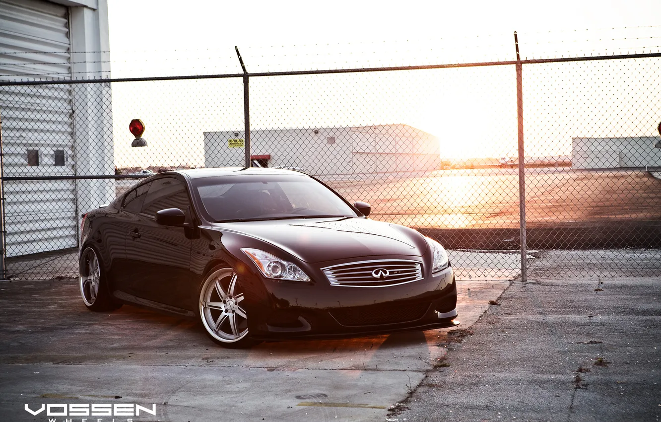 Photo wallpaper sunset, the fence, Infiniti, before, auto
