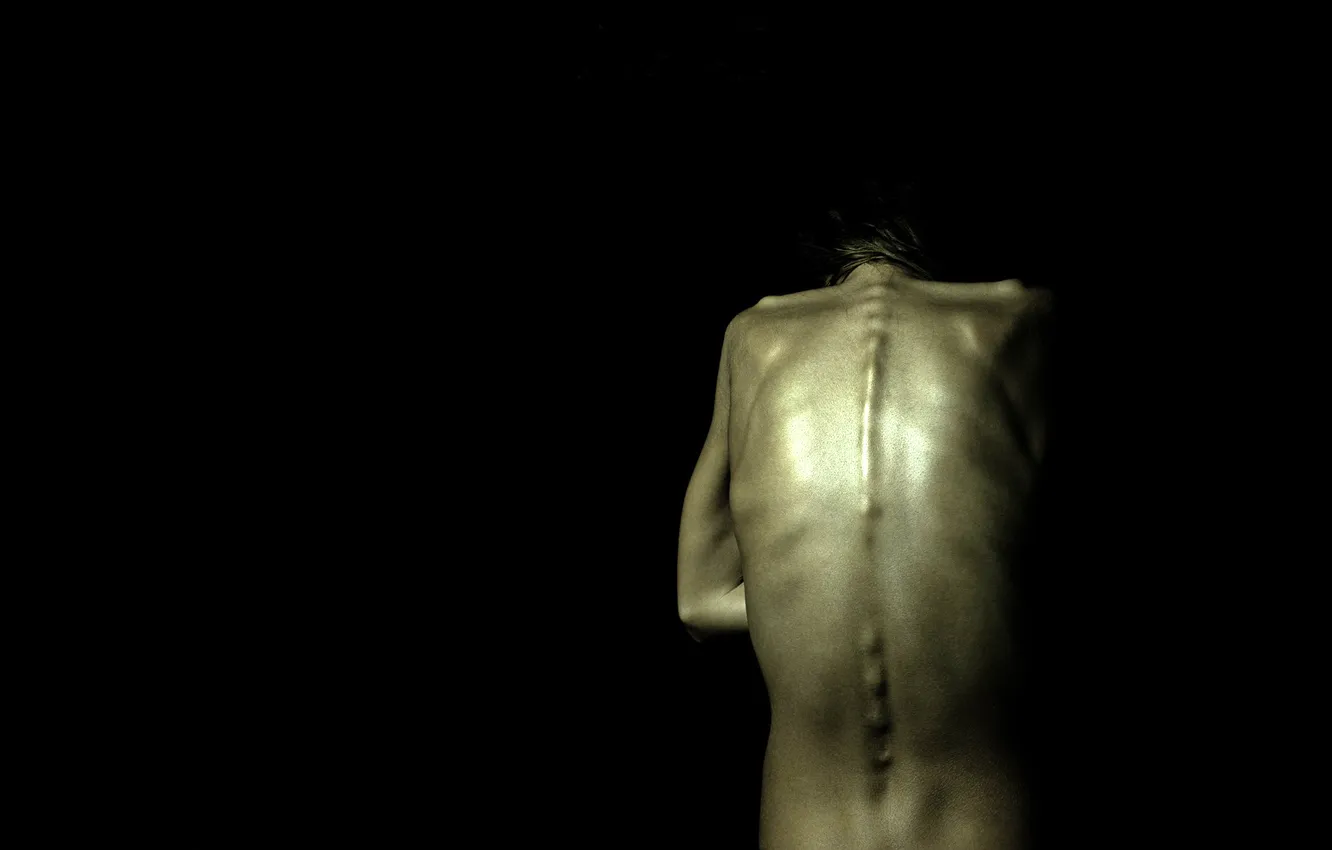 Photo wallpaper loneliness, background, black, body, back, bones, The SPINE