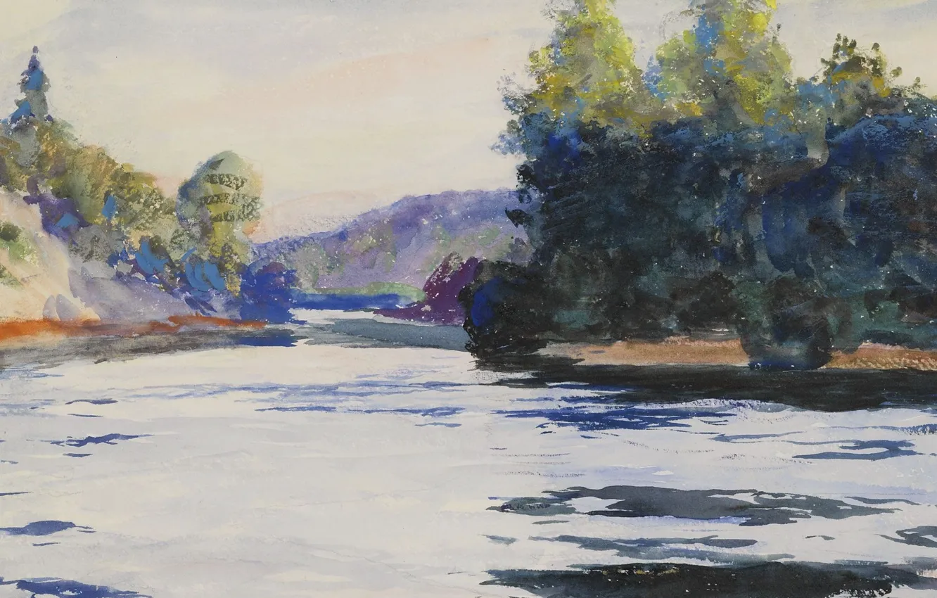 Photo wallpaper figure, watercolor, Frank Weston Benson, River landscape