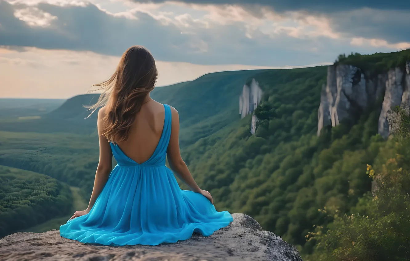 Photo wallpaper girl, mountains, AI art, neural network