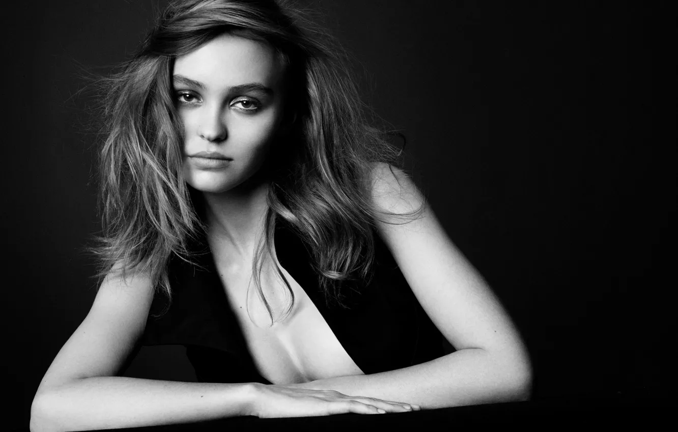 Photo wallpaper model, portrait, black and white, Lily-Rose Melody Depp