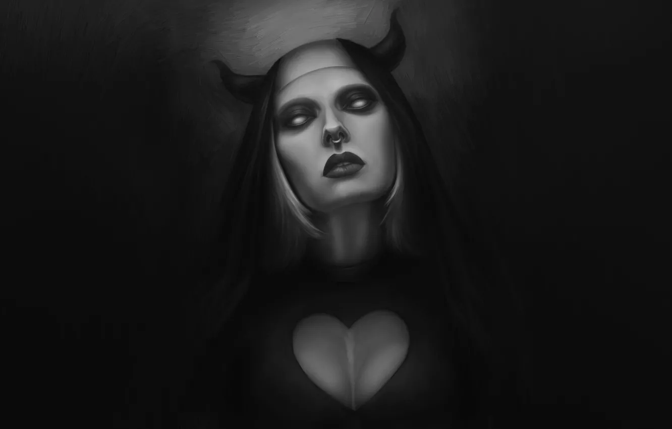 Photo wallpaper eyes, face, death, woman, Ghost, horns, horror, horror