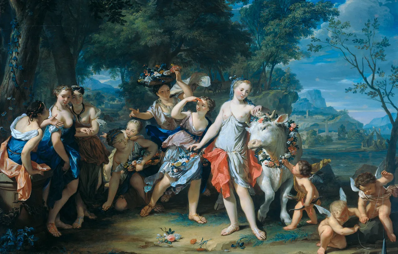 Photo wallpaper trees, oil, picture, The Rape Of Europa, mythology, Nicholas Verkolje