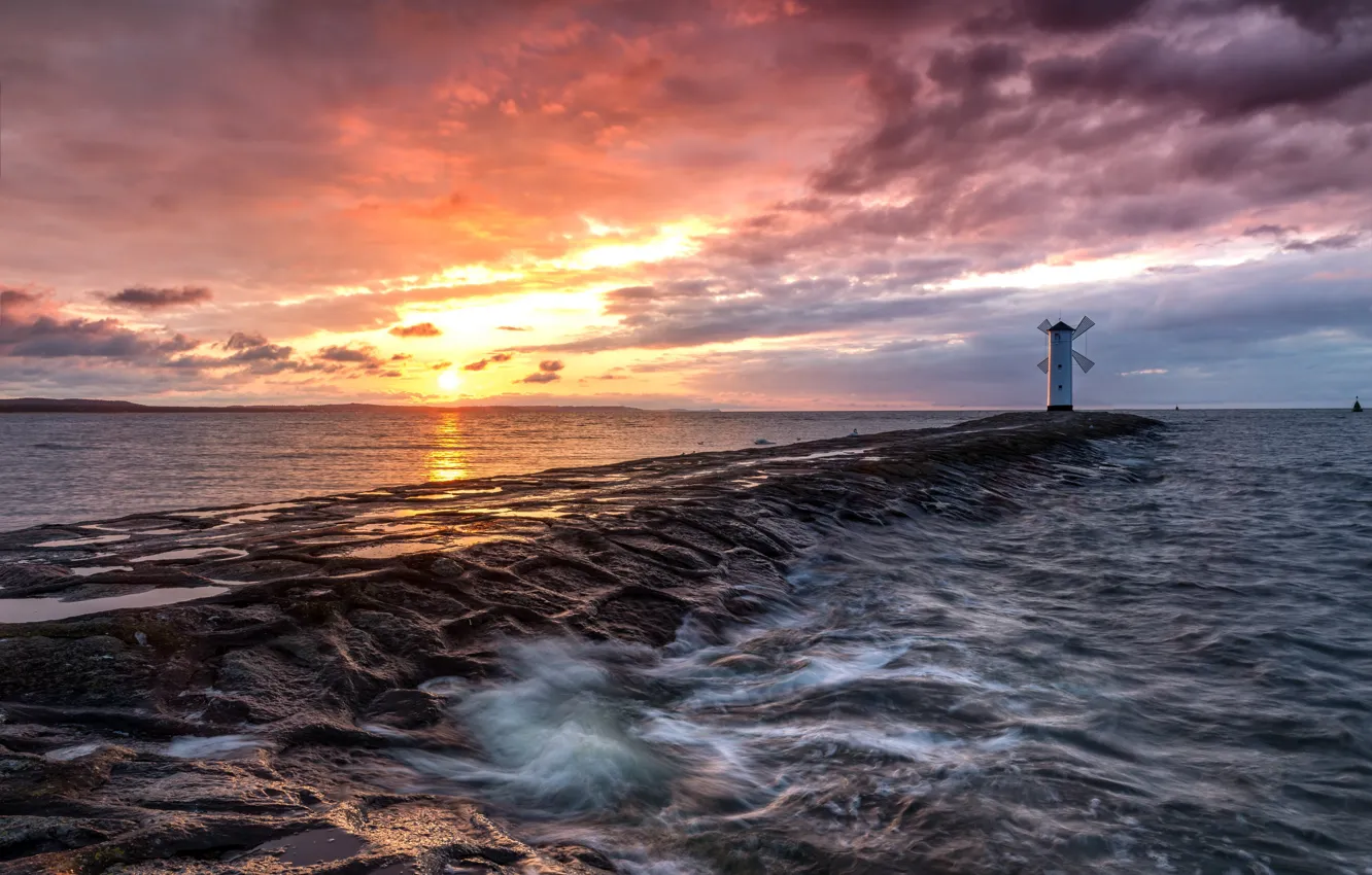 Photo wallpaper sea, sunset, lighthouse, Ostsee Sunset