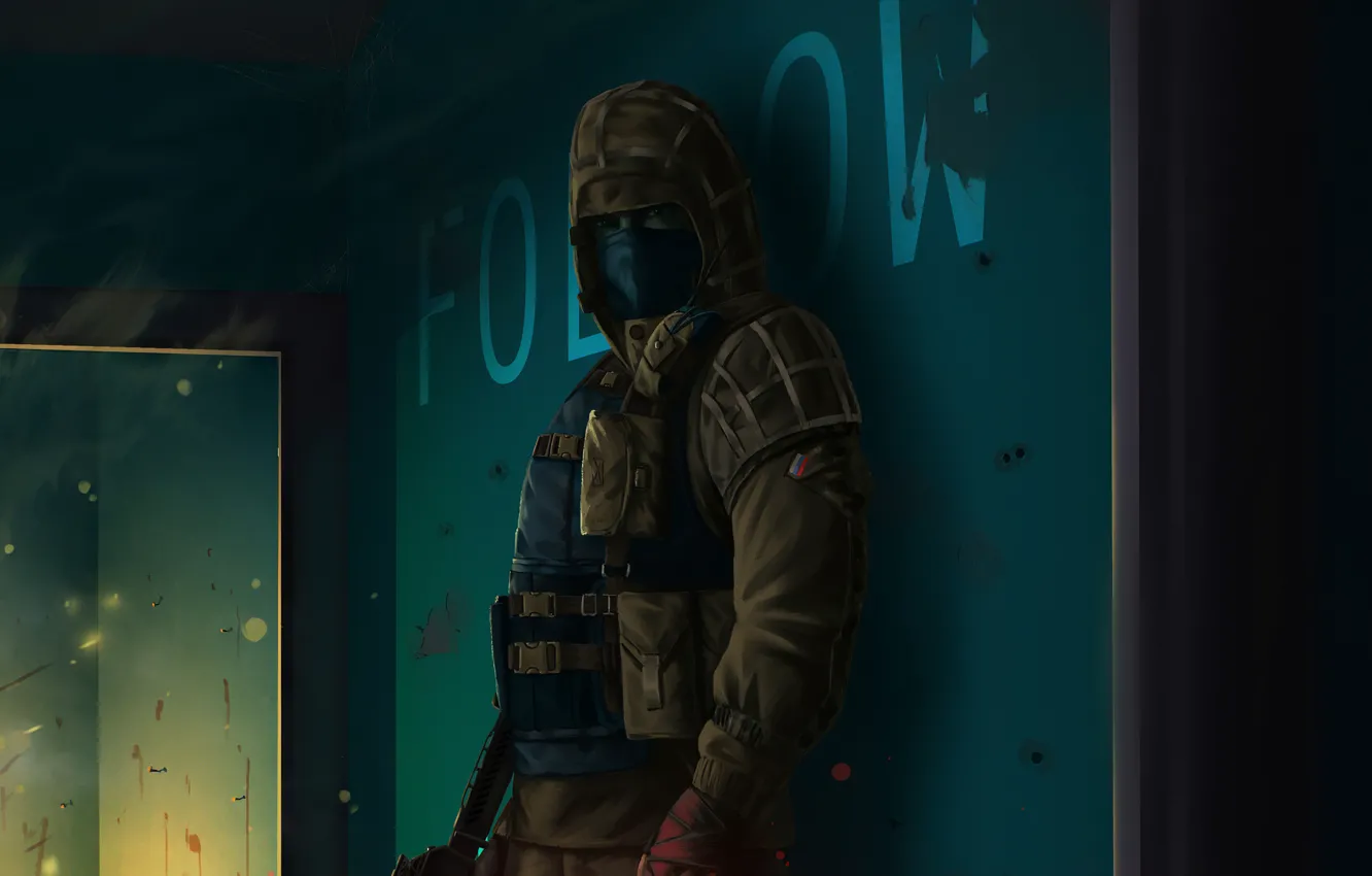 Photo wallpaper mask, jacket, soldiers, Tom Clancy's Rainbow Six: Siege, dark room