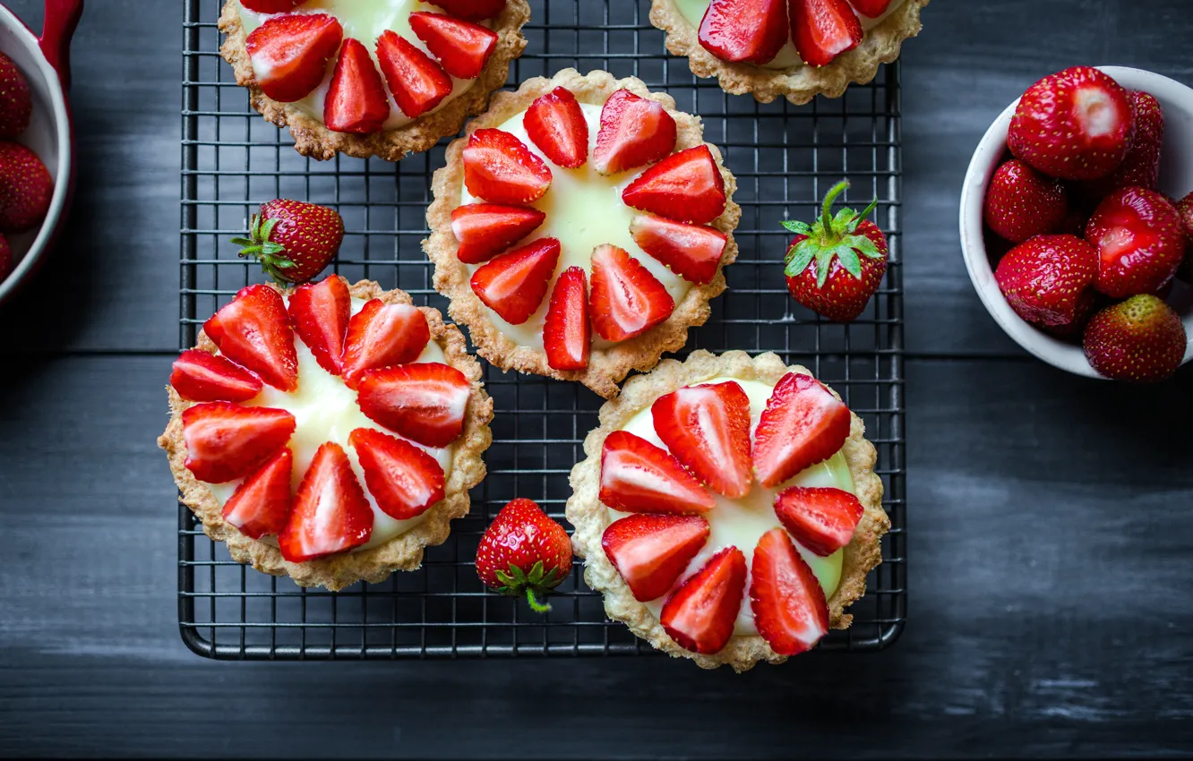Photo wallpaper strawberry, dessert, cakes, cupcakes