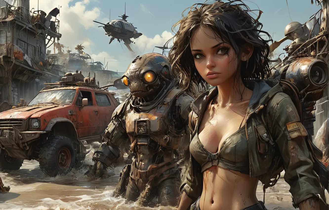 Photo wallpaper girl, robot, Machine, AI Art