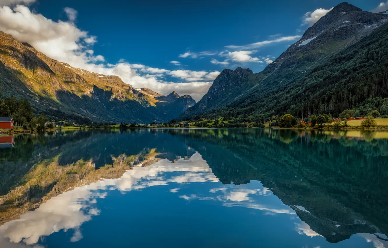 Photo wallpaper mountains, lake, reflection, Norway, Alexander the Silent