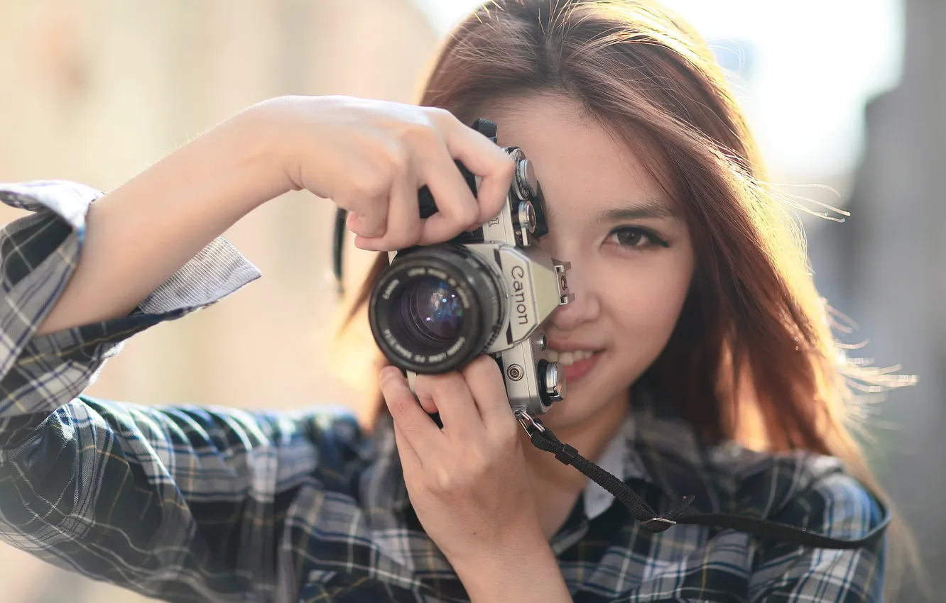 Photo wallpaper girl, background, camera