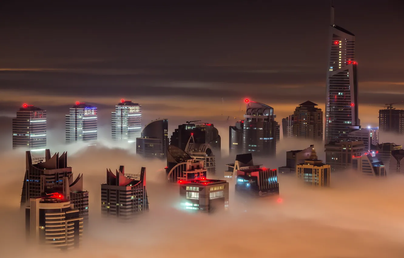 Photo wallpaper Dubai, fog, Jumeirah Lake Tower