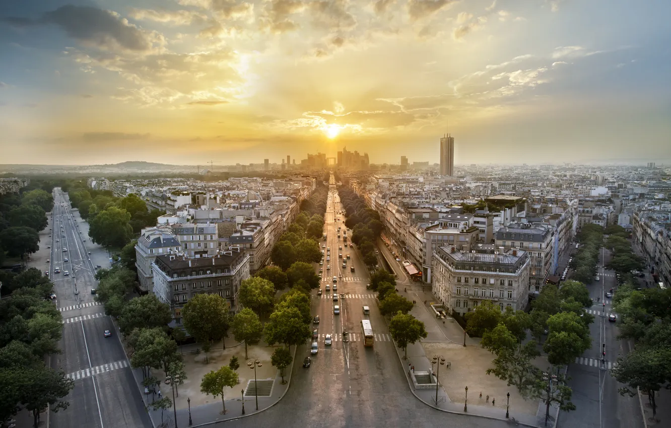 Photo wallpaper sunset, the city, street, Paris, building, Paris, France