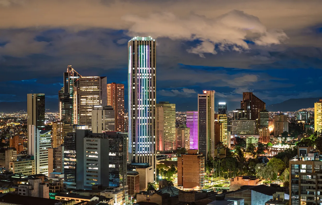 Photo wallpaper city, building, cityscape, capital, cloudy, business, bogotá skyline, bogotã