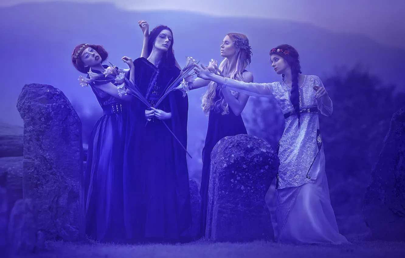 Photo wallpaper fantasy, art, Agnieszka Lorek, four girls, Breath of immortality