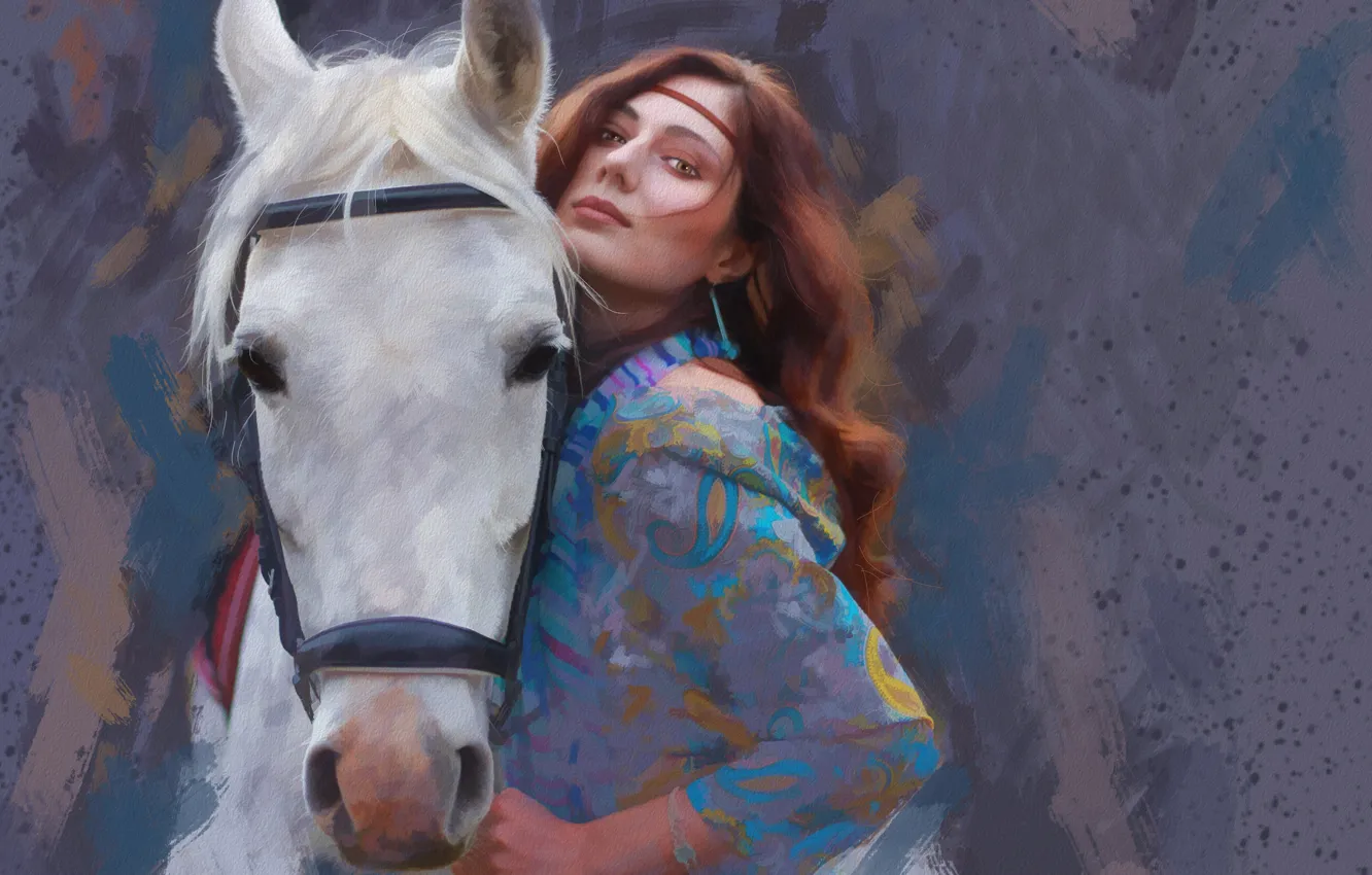 Photo wallpaper white, eyes, look, face, girl, light, face, pose