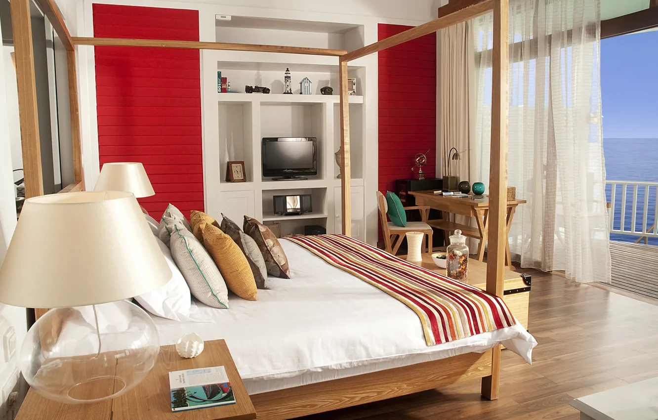 Photo wallpaper sea, comfort, background, room, stay, interior, bedroom