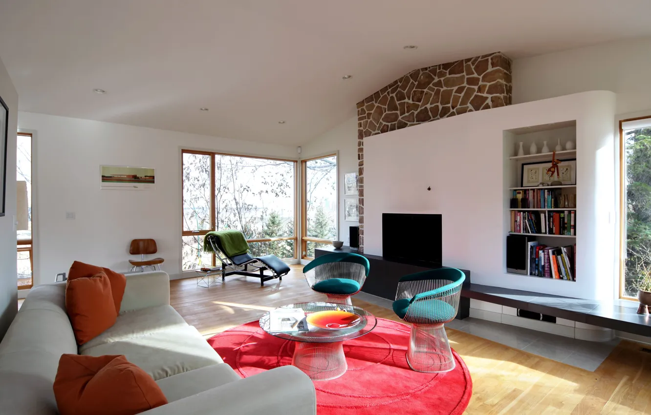 Photo wallpaper design, room, sofa, carpet, furniture, interior, pillow, pink